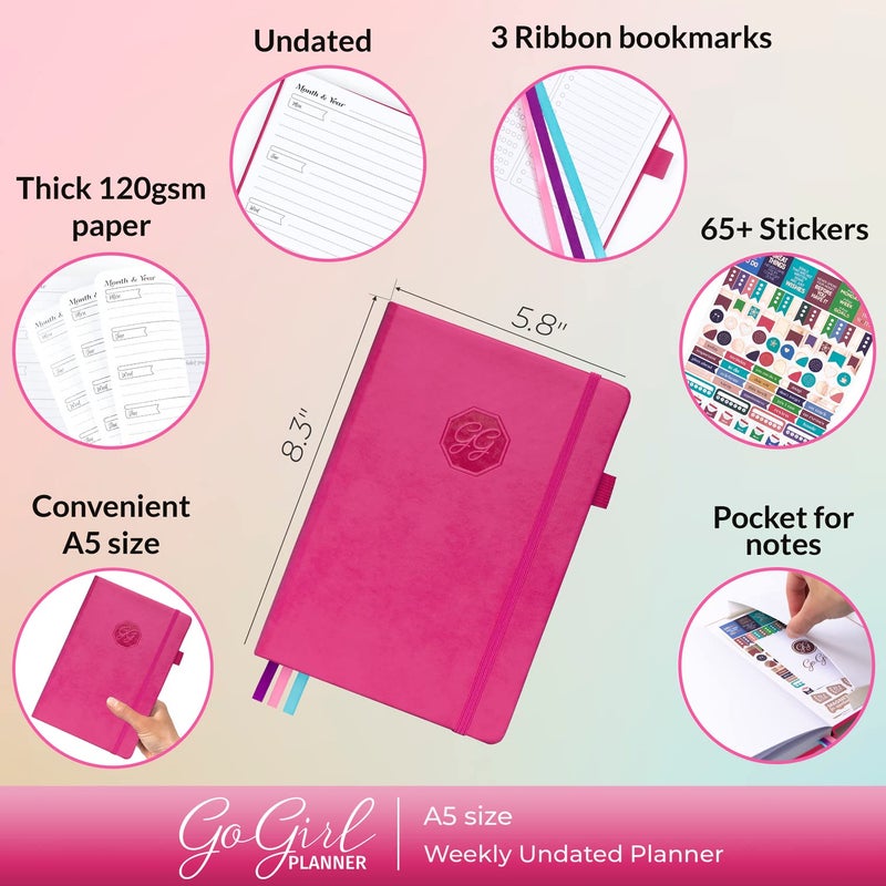 GoGirl Planner and Organizer for Women â€“ A5 Size Weekly Planner, Goals Journal & Agenda to Improve Time Management, Productivity & Live Happier. Undated â€“ Start Anytime, Lasts 1 Year â€“ Hot Pink - Image 2